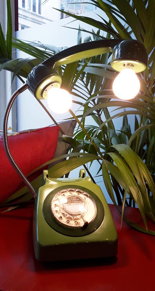 Avocado Green Retro Telephone Lamp
